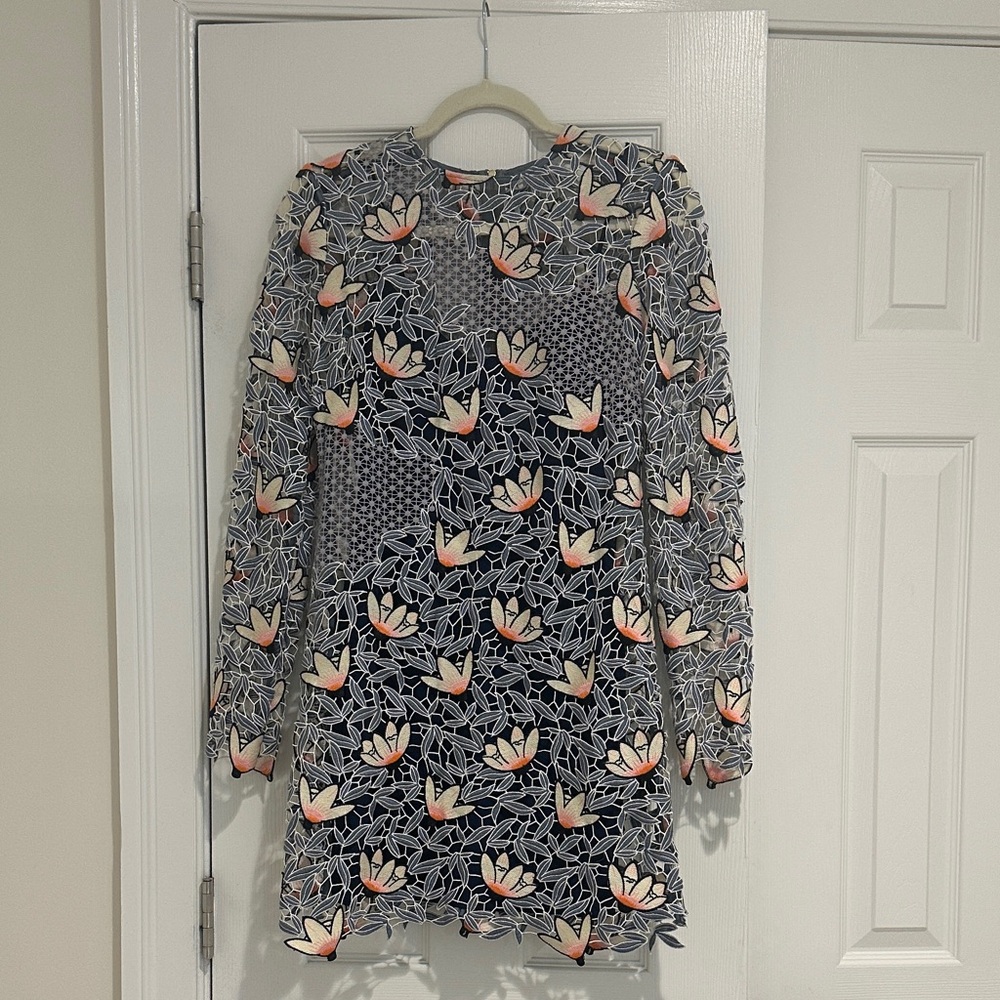 Self-Portrait Floral Long Sleeve Dress - Navy and Pink